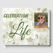 Custom White Floral 'Celebration of Life' Foto Gästebuch (Vorderseite)