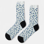 Custom White Floral Light Dunkel Blue Blume Socken (Linkes Detail)