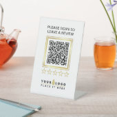 Custom White Gold QR Code Business Logo Review Sockelschild (In SItu)