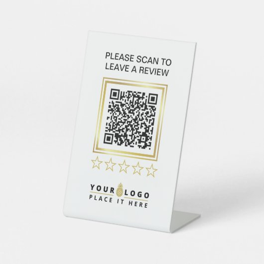 Custom White Gold QR Code Business Logo Review Sockelschild (Vorderseite)