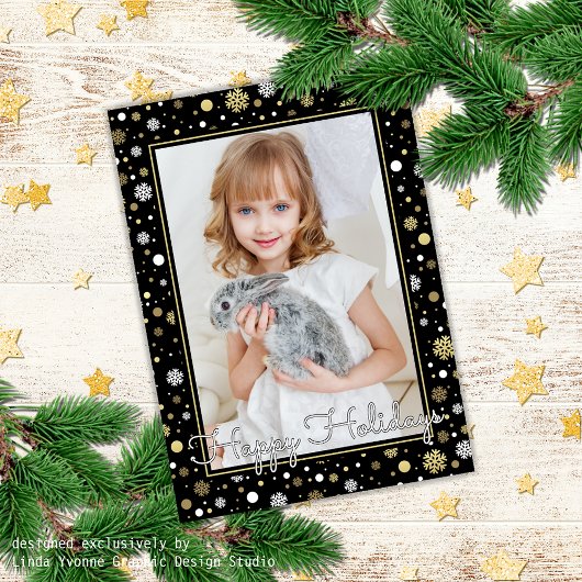 Custom White Gold Schneeflocken auf schwarzen Feie Karte