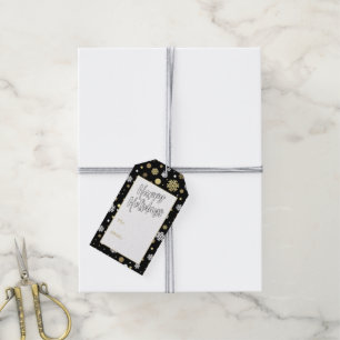 Custom White Gold Snowflakes Punkte auf Black Geschenkanhänger