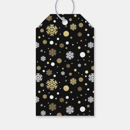 Custom White Gold Snowflakes Punkte auf Black Geschenkanhänger (Rückseite)