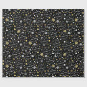 Custom White Gold Snowflakes Punkte auf Black Geschenkpapier (Flach)