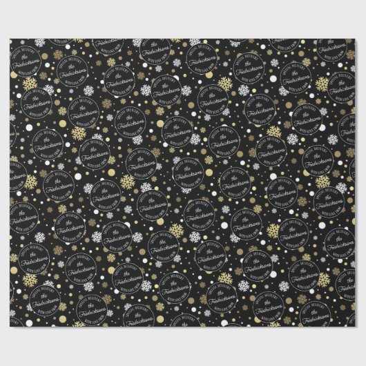 Custom White Gold Snowflakes Punkte auf Black Geschenkpapier (Flach)