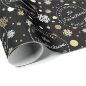 Custom White Gold Snowflakes Punkte auf Black Geschenkpapier (Rolleneckpunkt)