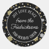 Custom White Gold Snowflakes Punkte auf Black Runder Aufkleber (Vorderseite)