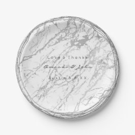Custom White Gray Carrara Silver Marble Pappteller
