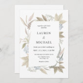 Custom White Gray Leaf Blue Berry Wedding Einladung (Vorne/Hinten)