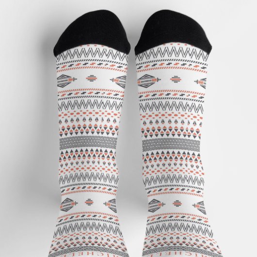 Custom White Gray Orange Aztec Muster Socken (Oben)