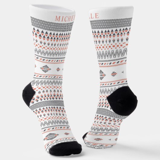 Custom White Gray Orange Aztec Muster Socken (Gewinkelt)