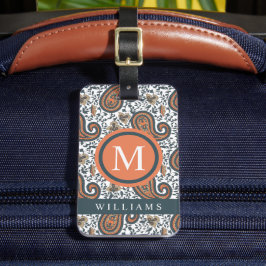 Custom White Gray Orange Green Paisley Muster Gepäckanhänger