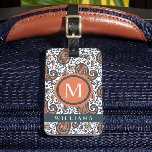 Custom White Gray Orange Green Paisley Muster Gepäckanhänger (Vorderseite Insitu 2)
