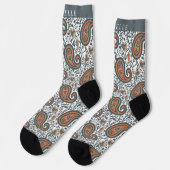 Custom White Gray Orange Paisley Pattern Socken (Linkes Detail)