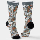 Custom White Gray Orange Paisley Pattern Socken (Gewinkelt)