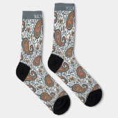 Custom White Gray Orange Paisley Pattern Socken (Rechts)