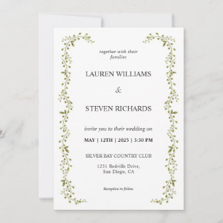 Custom White Green Leaf Border Wedding Einladung