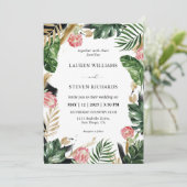 Custom White Green Painterly Tropical Wedding Einladung (Stehend Vorderseite)