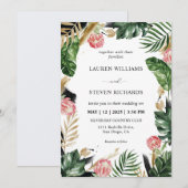 Custom White Green Painterly Tropical Wedding Einladung (Vorne/Hinten)
