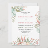 Custom White Green Pink Pastel Boho Wedding Einladung (Vorderseite)