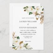 Custom White Green Simple Magnolia Wedding Einladung (Vorne/Hinten)
