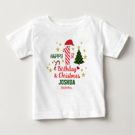 Custom White Happy 1. Geburtstag & 1. Weihnachten Baby T-shirt