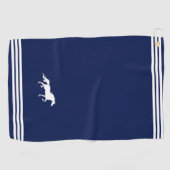 Custom White Horns & Three Stripes on Navy Blue Golfhandtuch (Horizontal)