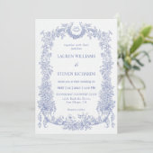 Custom White Light Blue Baroque Blooms Wedding Einladung (Stehend Vorderseite)