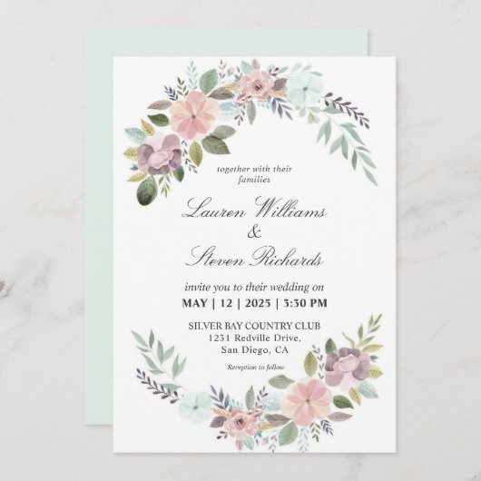 Custom White Light Pink Soft Blue Romantic Corner Einladung (Vorne/Hinten)