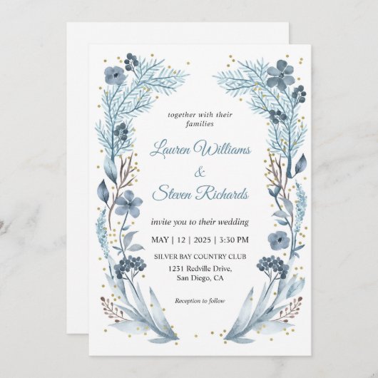 Custom White Light Soft Blue Iced Frame Wedding Einladung (Vorne/Hinten)