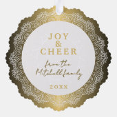 Custom White Mandala Wreath on Imitats Gold Ornament Karte (Rückseite)