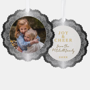 Custom White Mandala Wreath on Imitats Silver Ornament Karte