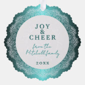 Custom White Mandala Wreath on Ocean Blue Ornament Karte (Rückseite)