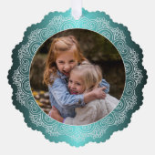 Custom White Mandala Wreath on Ocean Blue Ornament Karte (Vorderseite)