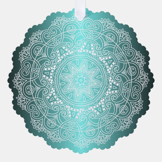 Custom White Mandala Wreath on Ocean Blue Ornament Karte (Vorderseite)
