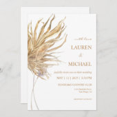 Custom White Papyrus and Pampas Wedding Einladung (Vorne/Hinten)
