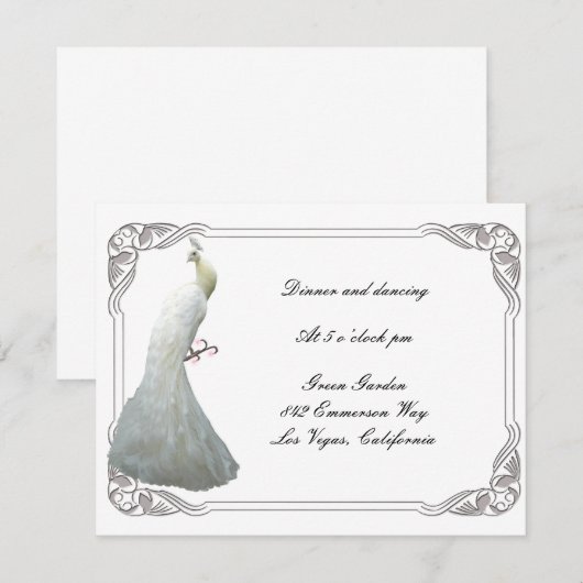 Custom White Peacock Wedding Reception Card Einladung (Vorne/Hinten)