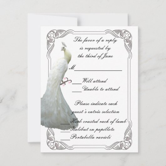 Custom White Peacock Wedding Response Card RSVP Karte (Vorderseite)