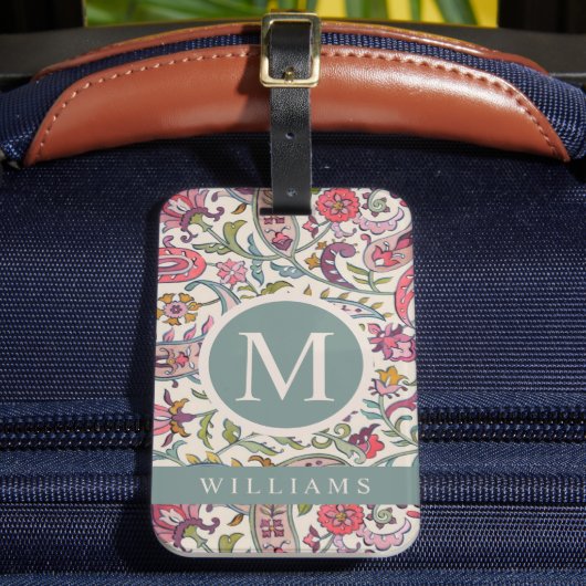 Custom White Pink Blue Paisley Muster Gepäckanhänger (Vorderseite Insitu 2)