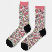 Custom White Pink Blue Paisley Muster Socken (Linkes Detail)