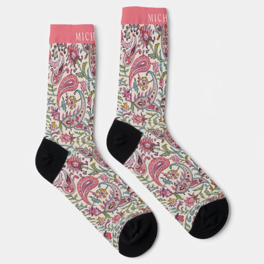 Custom White Pink Blue Paisley Muster Socken (Rechts)