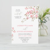 Custom White Pink Cherry Blossom Hochzeit Einladung (Stehend Vorderseite)