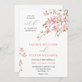Custom White Pink Cherry Blossom Hochzeit Einladung (Vorne/Hinten)