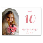 Custom White Pink Foto Hochzeit Tischnummern (Rückseite)