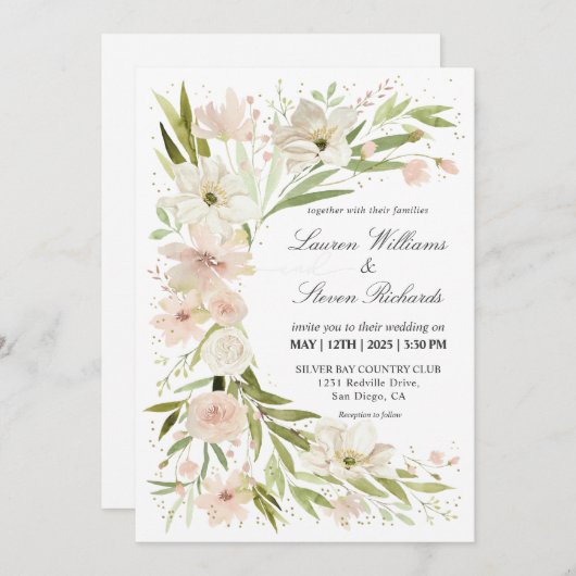 Custom White Pink Green Whimsical Romantic Corner Einladung (Vorne/Hinten)