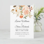 Custom White Pink Peach Rustic Rose Hochzeit Einladung (Stehend Vorderseite)