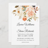 Custom White Pink Peach Rustic Rose Hochzeit Einladung (Vorne/Hinten)