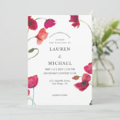 Custom White Pink Rote Rose Poppies Wedding Einladung (Stehend Vorderseite)