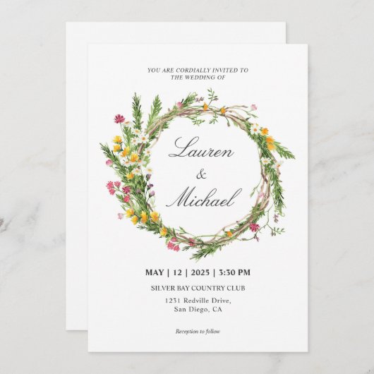 Custom White Pink Spring Blumenkranz Einladung (Vorne/Hinten)