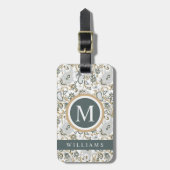 Custom White Silver Grau Green Paisley Muster Gepäckanhänger (Vorderseite vertikal)
